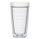 aerial view a clear with white lid 16 oz newbridge double wall tumbler, image 1 of 2