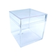 aerial view a clear & empty fill option cube shaped acrylic container with candy, image 2 of 2