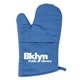a blue quilted cotton canvas kitchen oven mitt