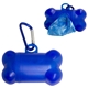 aerial view a translucent blue dog bone shaped waste bag dispenser w / metal carabiner, image 1 of 2