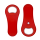 aerial view a red rounded bottle opener with magnet, image 1 of 3