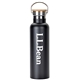aerial view a black 20 oz vacuum insulated stainless steel water bottle with screw on bamboo lid, image 1 of 2