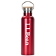 aerial view a red 20 oz vacuum insulated stainless steel water bottle with screw on bamboo lid, image 1 of 2