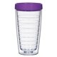aerial view a clear with purple lid 16 oz newbridge double wall tumbler, image 1 of 2
