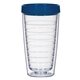 aerial view a clear with navy lid 16 oz newbridge double wall tumbler, image 1 of 2