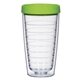aerial view a clear with lime green lid 16 oz newbridge double wall tumbler, image 1 of 2