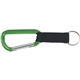 aerial view a green promotional 8mm carabiner with black strap, image 1 of 2
