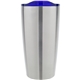 aerial view a stainless tumbler with blue lid 20 oz odin vacuum travel insulated stainless steel tumbler, image 1 of 2