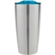 aerial view a stainless tumbler with process blue lid 20 oz odin vacuum travel insulated stainless steel tumbler, image 1 of 2