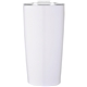 aerial view a white with clear lid 20 oz odin vacuum travel insulated stainless steel tumbler, image 1 of 2