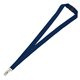 a navy blue owen 3/4 blank lanyard with breakaway safety release attachment - bulldog clip