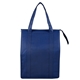 aerial view a navy blue 12w x 16h x 10 gusset - large insulated cooler zipper tote bag, image 1 of 2