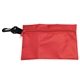 aerial view a red lazy day xl 43 piece outdoors and camping kit in supersized zipper pack components inserted into zipper kit with plastic carabiner attachment, image 1 of 2