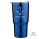 aerial view a blue contoured 20 oz stainless steel tumbler, image 1 of 2
