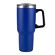 aerial view a blue mammoth 40 oz vacuum insulated tumbler with handle and straw, image 1 of 2