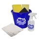 a royal blue cleaning kit and spray bottle