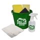 a green cleaning kit and spray bottle