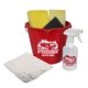 a red cleaning kit and spray bottle