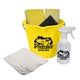 a yellow cleaning kit and spray bottle