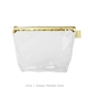 a clear bag & metallic gold zipper tweedle dee cosmetic bag