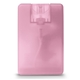 aerial view a translucent pink credit card style hand sanitizer spray, image 1 of 4