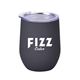 aerial view a black 12 oz rubberized finish stainless steel stemless wine glass, image 1 of 2
