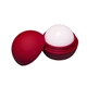aerial view a red/strawberry scented round lip balm with matte finish, image 1 of 3