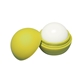 aerial view a yellow/lemonade scented round lip balm with matte finish, image 1 of 3
