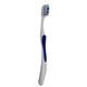 aerial view a blue toothbrush with tongue scraper, image 1 of 2