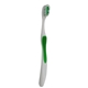 aerial view a green toothbrush with tongue scraper, image 1 of 2