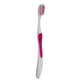 aerial view a pink toothbrush with tongue scraper, image 1 of 2