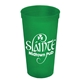 aerial view a translucent green 24 oz reusable stadium cup, image 1 of 2