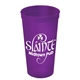 aerial view a translucent violet 24 oz reusable stadium cup, image 1 of 2