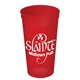 a translucent red 24 oz reusable stadium cup