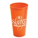 aerial view a orange 24 oz reusable stadium cup, image 1 of 2
