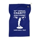 aerial view a navy blue micro fiber golf towel, image 1 of 2