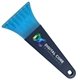 a transparent blue blade & navy blue handle 7 ice scraper with digital imprint