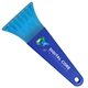 a transparent blue blade & royal blue handle 7 ice scraper with digital imprint