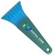 a transparent blue blade & teal handle 7 ice scraper with digital imprint