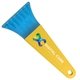 a transparent blue blade & yellow handle 7 ice scraper with digital imprint
