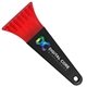 a transparent red blade & black handle 7 ice scraper with digital imprint