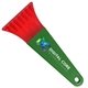 a transparent red blade & green handle 7 ice scraper with digital imprint