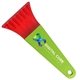 a transparent red blade & lime green handle 7 ice scraper with digital imprint