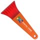 a transparent red blade & orange handle 7 ice scraper with digital imprint