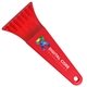 a transparent red blade & red handle 7 ice scraper with digital imprint