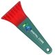 a transparent red blade & teal handle 7 ice scraper with digital imprint