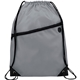 aerial view a gray robin drawstring polyester bag with front zipper pocket, image 1 of 2