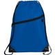aerial view a royal blue robin drawstring polyester bag with front zipper pocket, image 1 of 3