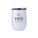 aerial view a white 12 oz economy stainless steel stemless wine glass with plastic lining, image 1 of 3