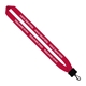 aerial view a red 1 cotton lanyard with plastic clamshell swivel snap hook, image 1 of 2